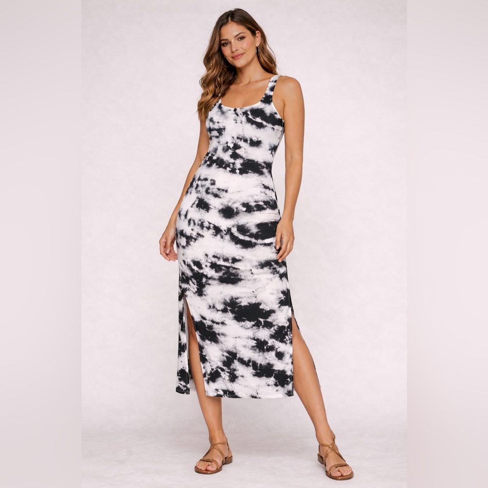 Matty M Monochrome Tie-Dye Tank Dress
